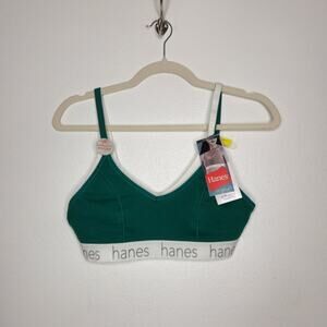 NWT Hanes Bralette Bras 2 Pack Medium Green White Cotton Womens